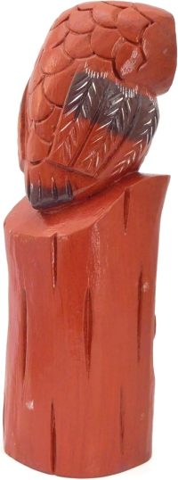 Hand Carved Wooden Owl ~ Mother Owl and Owlette on a Log 29.5cm High - Image 4