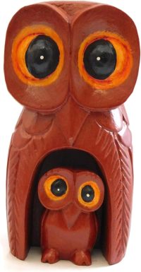 Hand Carved Wooden Owl ~ Owl Mum and Owlette 19.5cm High