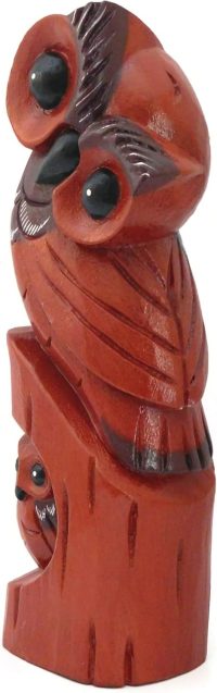 Hand Carved Wooden Owl ~ Mother Owl and Owlette on a Log 29.5cm High - Image 8