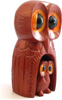 Hand Carved Wooden Owl ~ Owl Mum and Owlette 19.5cm High - Image 2